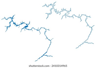 Sayano-Shushenskaya Lake (Russian Federation, Russia) map vector illustration, scribble sketch Reservoir Sayano Shushenskaya Dam map