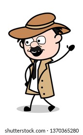 Saying Bye Bye - Retro Cartoon Police Agent Detective Vector Illustration