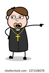 Saying Get Out - Cartoon Priest Religious Vector Illustration