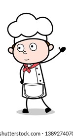 Saying Hello By Waving Hand - Cartoon Waiter Male Chef Vector Illustration﻿