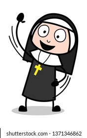 Saying Hello - Cartoon Nun Lady Vector Illustration﻿