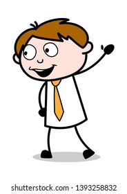 Saying Hello Hand Gesture - Office Salesman Employee Cartoon Vector Illustration﻿