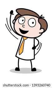 Saying Hello Hand Gesture - Office Businessman Employee Cartoon Vector Illustration﻿