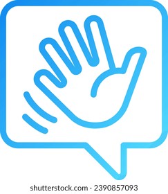 Saying hello pixel perfect gradient linear vector icon. Chat bubble with waving hand. Communication on social media. Thin line color symbol. Modern style pictogram. Vector isolated outline drawing