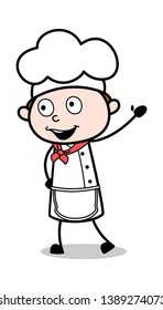 Saying Hi By Waving Hand - Cartoon Waiter Male Chef Vector Illustration﻿