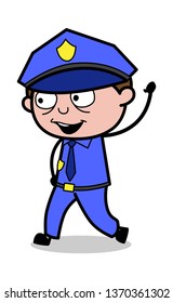 Saying Hi - Retro Cop Policeman Vector Illustration