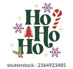 Saying HO HO HO Merry Christmas Typography Santa Claus text vector illustration