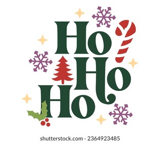 Saying HO HO HO Merry Christmas Typography Santa Claus text vector illustration