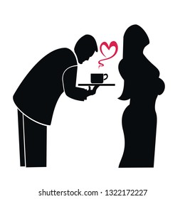 saying love with coffee. vector silhouette