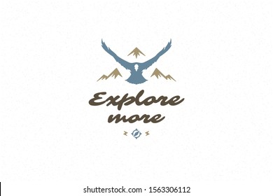 Saying quote typography with hand drawn mountains and eagle symbol for greeting card or poster and other. Explore more phrase or sayings with design elements vector illustration.