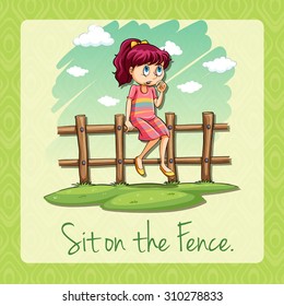 Saying sit on the fence illustration