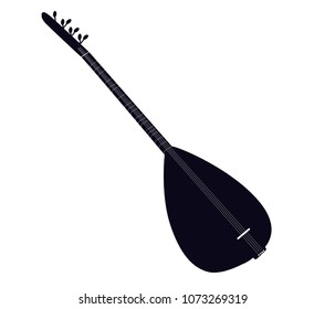 Saz, Turkish Oriental Arabic Instrument - Vector Illustration Isolated in black & White