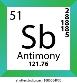 Sb Antimony Chemical Element Periodic Table. Single vector illustration, colorful Icon with molar mass, electron conf. and atomic number for Lab, science or chemistry class.