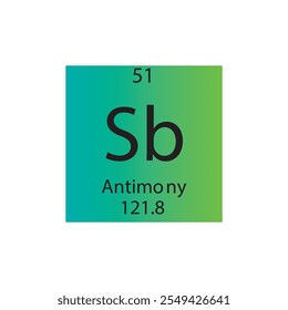 Tabla Periódica De Elementos Químicos Metaloides De Antimonio. Ilustración vectorial cuadrada plana simple, icono de estilo limpio simple con masa molar y número atómico para laboratorio, ciencia o clase de química.