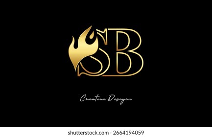 SB Golden Flame Logo Design Luxury Minimalist Symbol for Premium Branding and Creative Identity