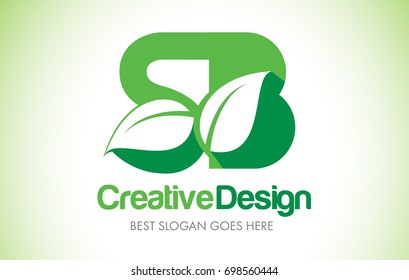 SB Green Leaf Letter Design Logo. Eco Bio Leaf Letters Icon Illustration Vetor Logo.