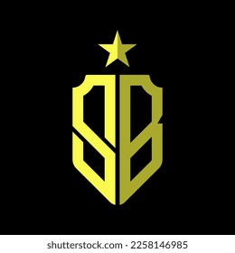 SB initial letter logo yellow in the shape of a shield and a star, suitable for electronics company logos, water company logos, perfume companies, clothing stores, motorbike racing logos, travel logos