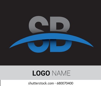 SB initial logo company name colored grey and blue swoosh design.