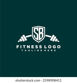SB initial monogram for fitnes or gym logo with creative shield and barbell design
