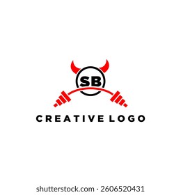 SB initial monogram for fitnes or gym logo with devil style design