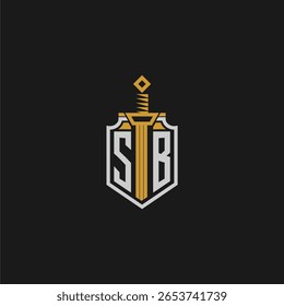 Monograma inicial SB para imagem em estilo escudo e espada