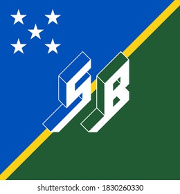 SB - international 2-letter code or National domain of the Solomon Islands. S and B - Monogram or logotype. Isometric 3d font for design. Three-dimension letters.