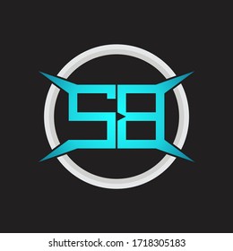 Monograma de logotipo SB con plantilla de diseño de forma circular y de cuatro ejes