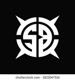 Monograma del logotipo SB con cuatro piezas de plantilla de diseño de corte de círculo sobre fondo negro