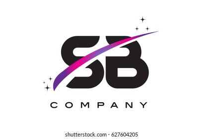 SB S B Black Letter Logo Design with Purple Magenta Swoosh and Stars.