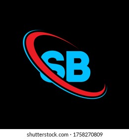 SB S B Buchstaben Logo Design. Anfangsbuchstabe SB verlinkter Kreis Großbuchstaben Monogramm Logo rot und blau. S B Logo, S B Design. sb, s b	