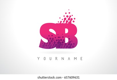 SB S B Letter Logo with Pink Letters and Purple Color Particles Dots Design.