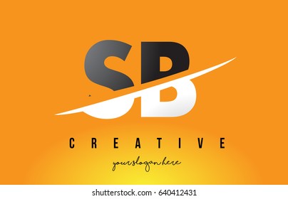 SB S B Letter Modern Logo Design with Swoosh Cutting the Middle Letters and Yellow Background.