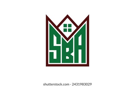 Vector de diseño del logotipo de los constructores inmobiliarios de la carta inicial de la SBA. construcción, vivienda, marcador de hogar, propiedad, edificio, apartamento, compartimento, negocio, corporativo, alquiler de casa, alquiler, comercial