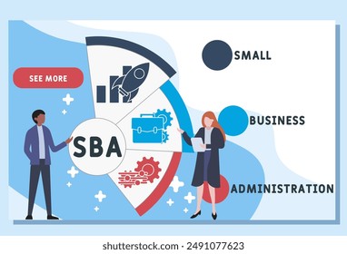 SBA - Small Business Administration acronym. business concept background. vector illustration concept with keywords and icons. lettering illustration with icons for web banner, flyer, landing pag