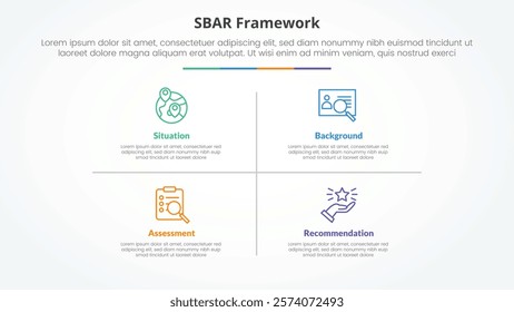 SBAR tool framework infographic concept for slide presentation with matrix structure and line divider with 4 point list with flat style vector