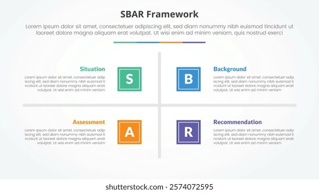 SBAR tool framework infographic concept for slide presentation with square base and cross line center with 4 point list with flat style vector