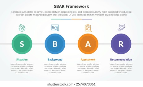 SBAR tool framework infographic concept for slide presentation with big circle and horizontal direction with 4 point list with flat style vector