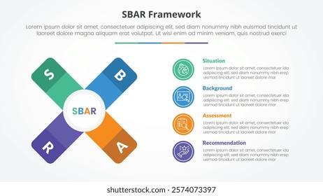 SBAR tool framework infographic concept for slide presentation with x cross shape with vertical description with 4 point list with flat style vector