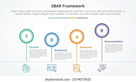 SBAR tool framework infographic concept for slide presentation with outline circle timeline up and down with 4 point list with flat style vector
