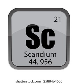 Sc 21 detail. Scandium 44.956 text. Vector periodic tile. Gray chemical label.