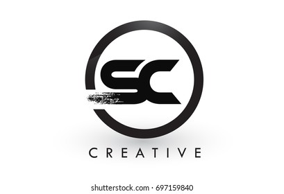 SC Brush Letter Logo Design with Black Circle. Creative Brushed Letters Icon Logo.