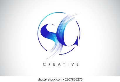 SC Brush Stroke Letter Logo Design. Blue Paint Logo Leters Icon with Elegant Circle Vector Design.