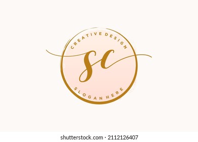 SC handwriting logo with circle template vector signature, wedding, fashion, floral and botanical with creative template.