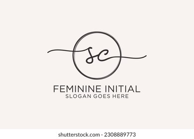 SC handwriting logo with circle template vector logo of initial signature, wedding, fashion, floral and botanical with creative template.