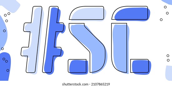 SC Hashtag. Isolate curves doodle letters. Blue colors. Hashtag #SC is abbreviation for the US American South Carolina for social network, web resources, mobile apps.