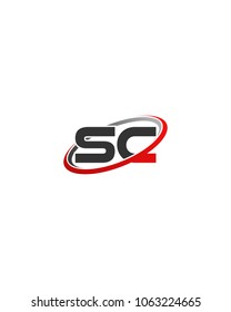 Logo inicial de la empresa SC de swoosh gris rojo
