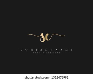 SC initial handwriting logo template with luxury color vector.