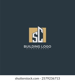 SC initial letter building logo for real estate with square design