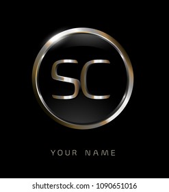 SC initial letters with circle elegant logo golden silver black background