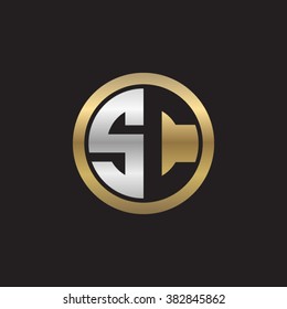 SC initial letters circle elegant logo golden silver black background